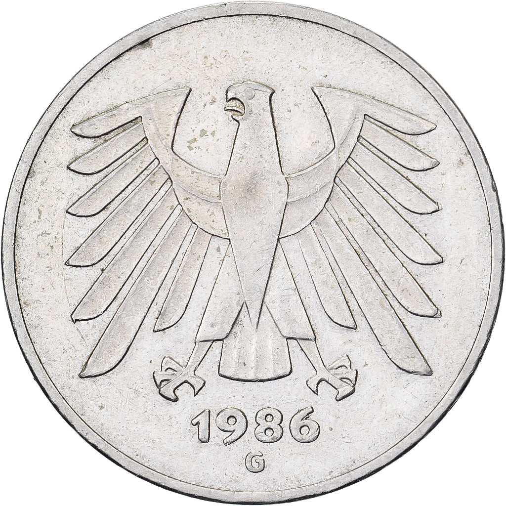 ALEMANIA - REPÚBLICA FEDERAL, 5 Mark, 1986, Karlsruhe, Cobre - níquel