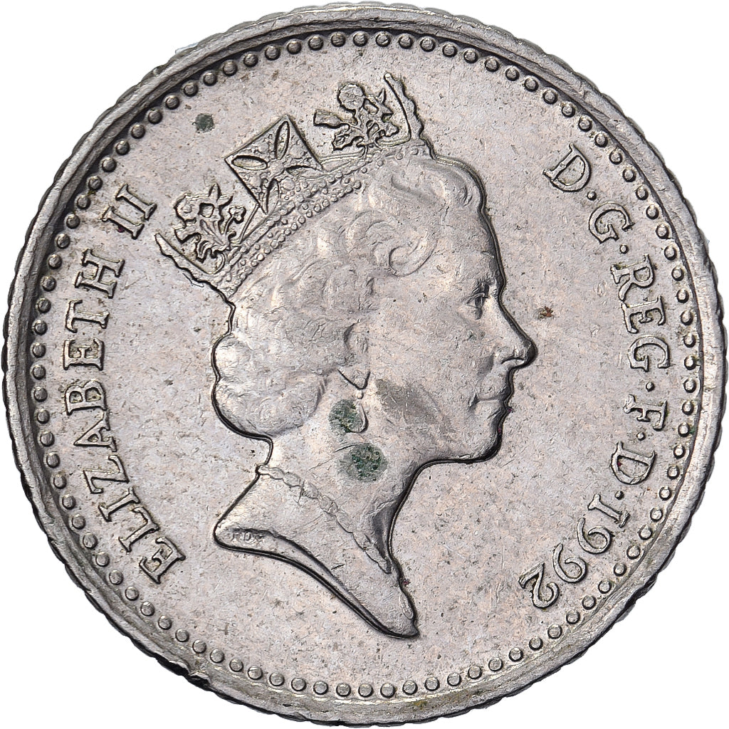 Great Britain, Elizabeth II, 5 Pence, 1992, Copper-nickel, AU(55-58), KM:937b