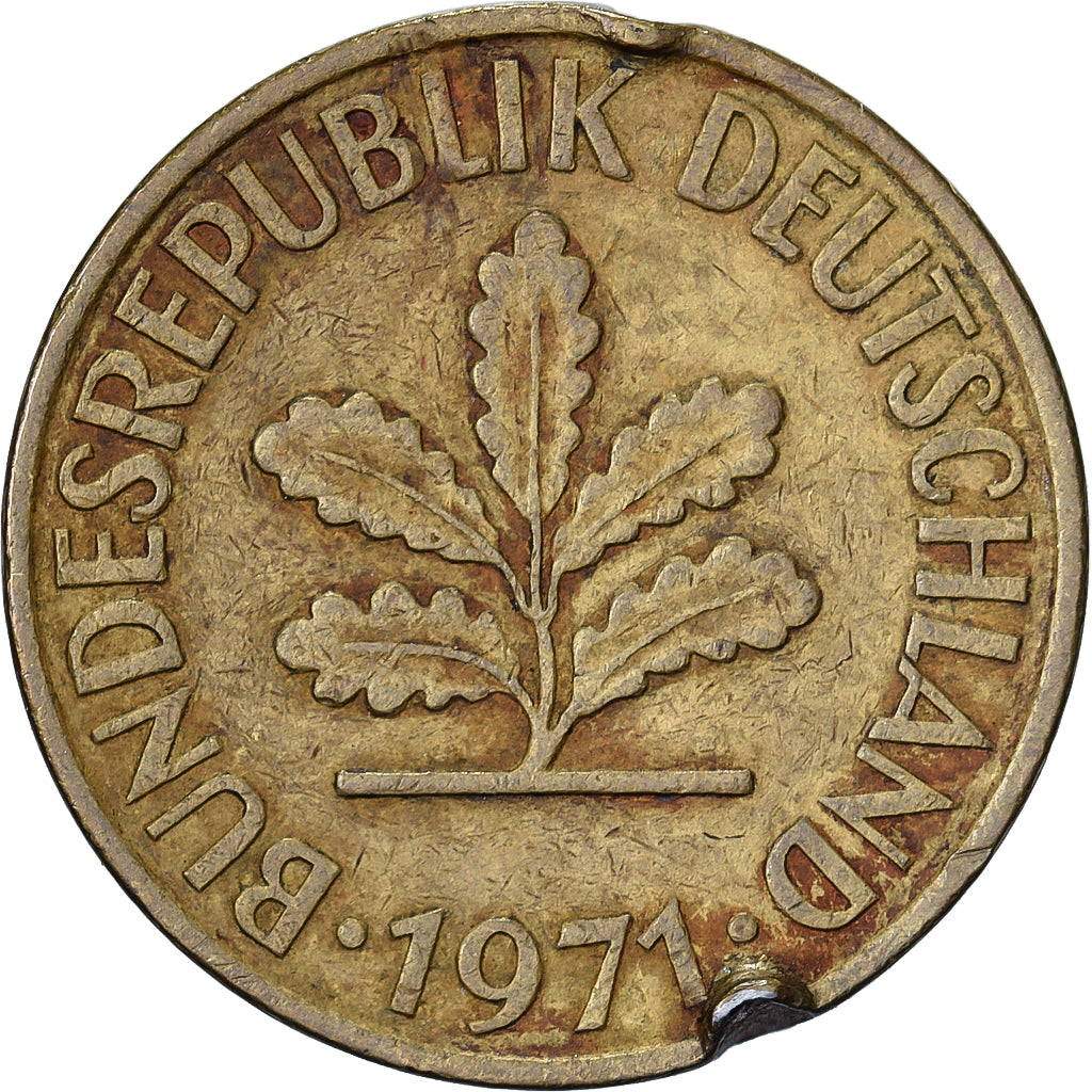 Federale Duitse Republiek, 10 Pfennig, 1971, Hambourg, Brass Clad Steel, FR