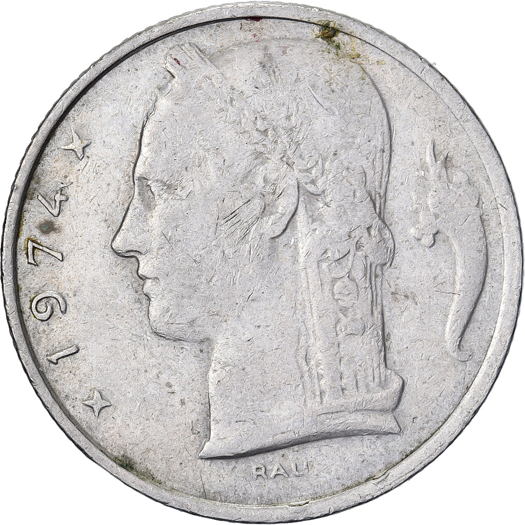 Bélgica, 5 Francs, 5 Frank, 1974, Cobre - níquel, BC+, KM:134.1