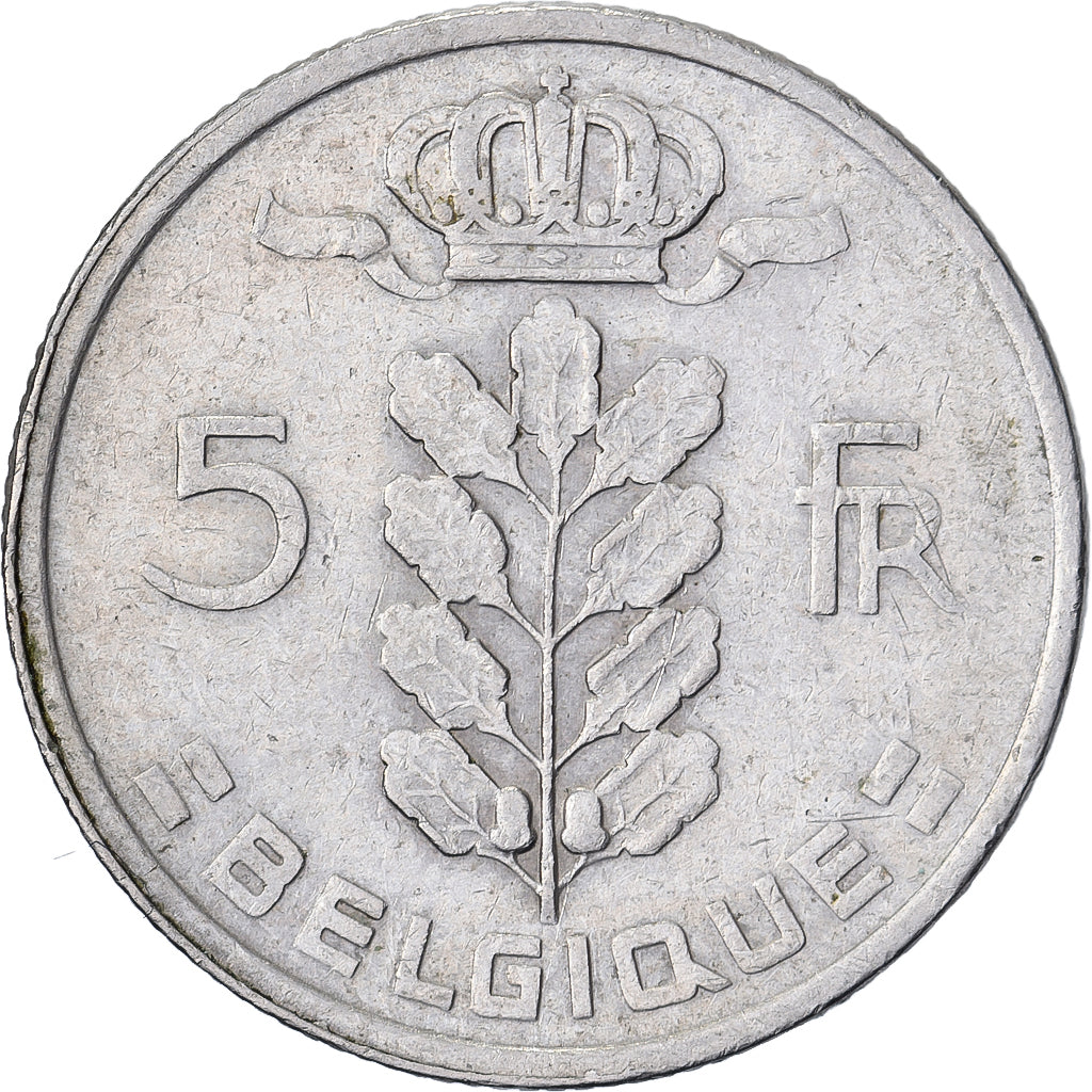 Bélgica, 5 Francs, 5 Frank, 1974, Cobre - níquel, BC+, KM:134.1