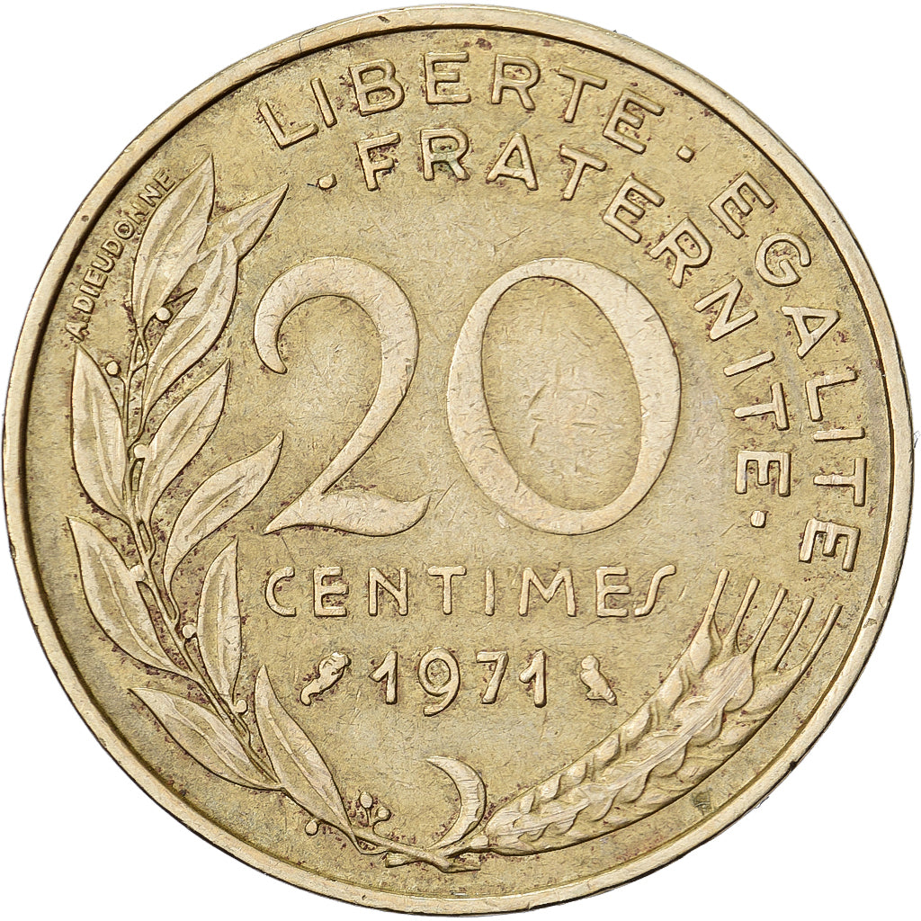 Frankreich, 20 Centimes, Marianne, 1971, Paris, Aluminum-Bronze, SS