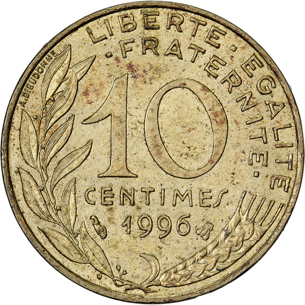 Francja, 10 Centimes, Marianne, 1996, Paris, Aluminium-Brąz, EF(40-45)