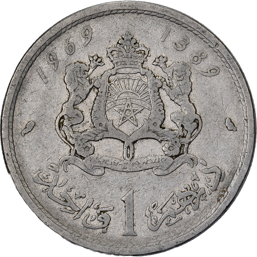 Marrocos, al-Hassan II, Dirham, 1969/AH1389, Paris, Níquel, VF(20-25), KM:56