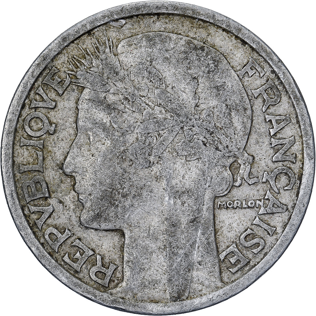 Francia, 2 Francs, Morlon, 1947, Paris, Aluminio, BC+, KM:886a.1