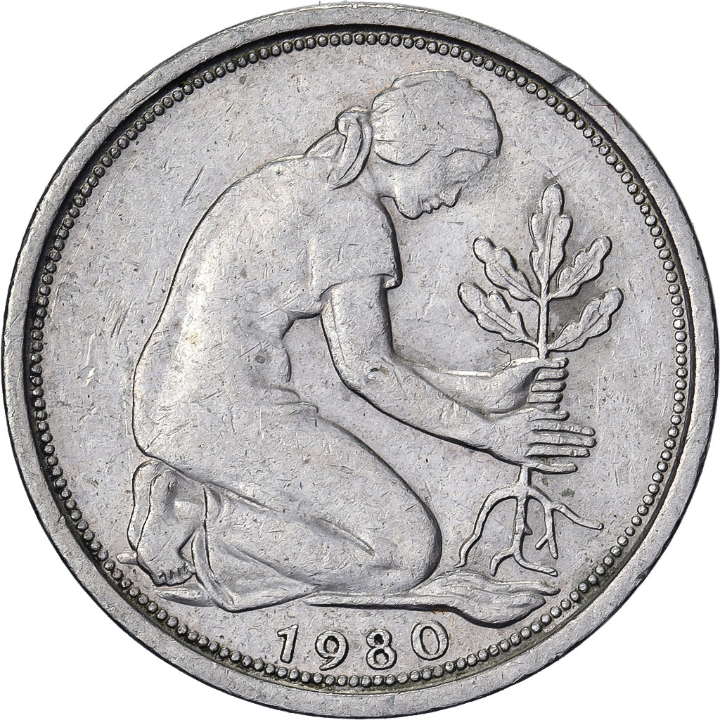 République fédérale d'Allemagne, 50 Pfennig, 1980, Munich, Cupro-nickel