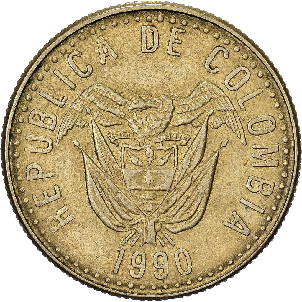 Colombia, 20 Pesos, 1990, Aluminio - bronce, MBC+, KM:282.1