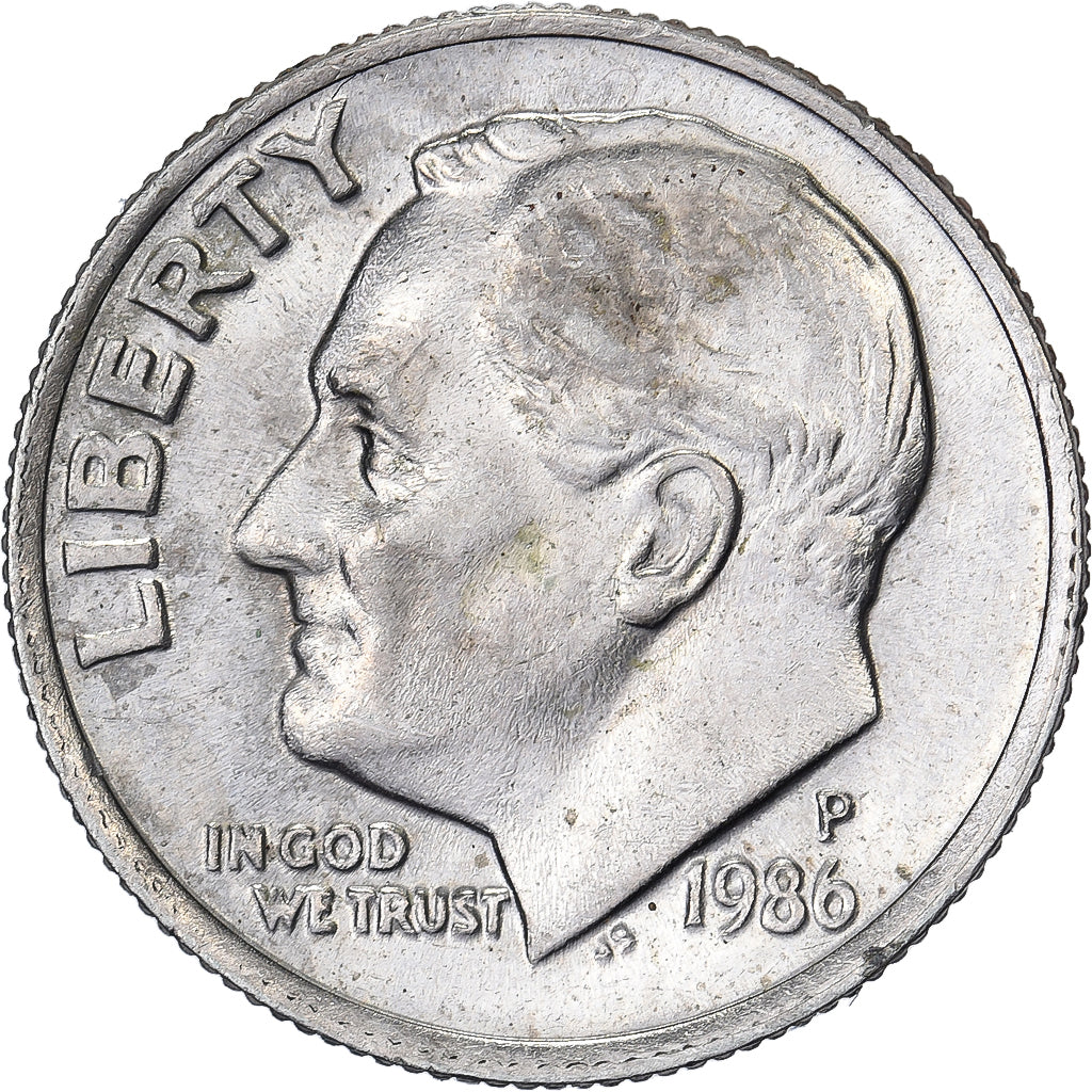 États-Unis, Dime, Roosevelt Dime, 1986, U.S. Mint, Cupronickel plaqué cuivre