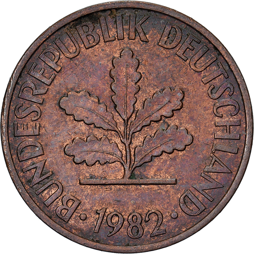 GERMANIA - REPUBBLICA FEDERALE, 2 Pfennig, 1982, Munich, Acciaio placcato rame
