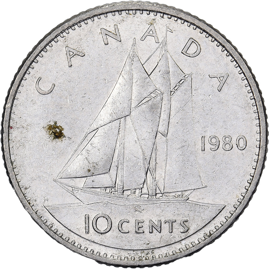 Canadá, Elizabeth II, 10 Cents, 1980, Royal Canadian Mint, Níquel, MBC