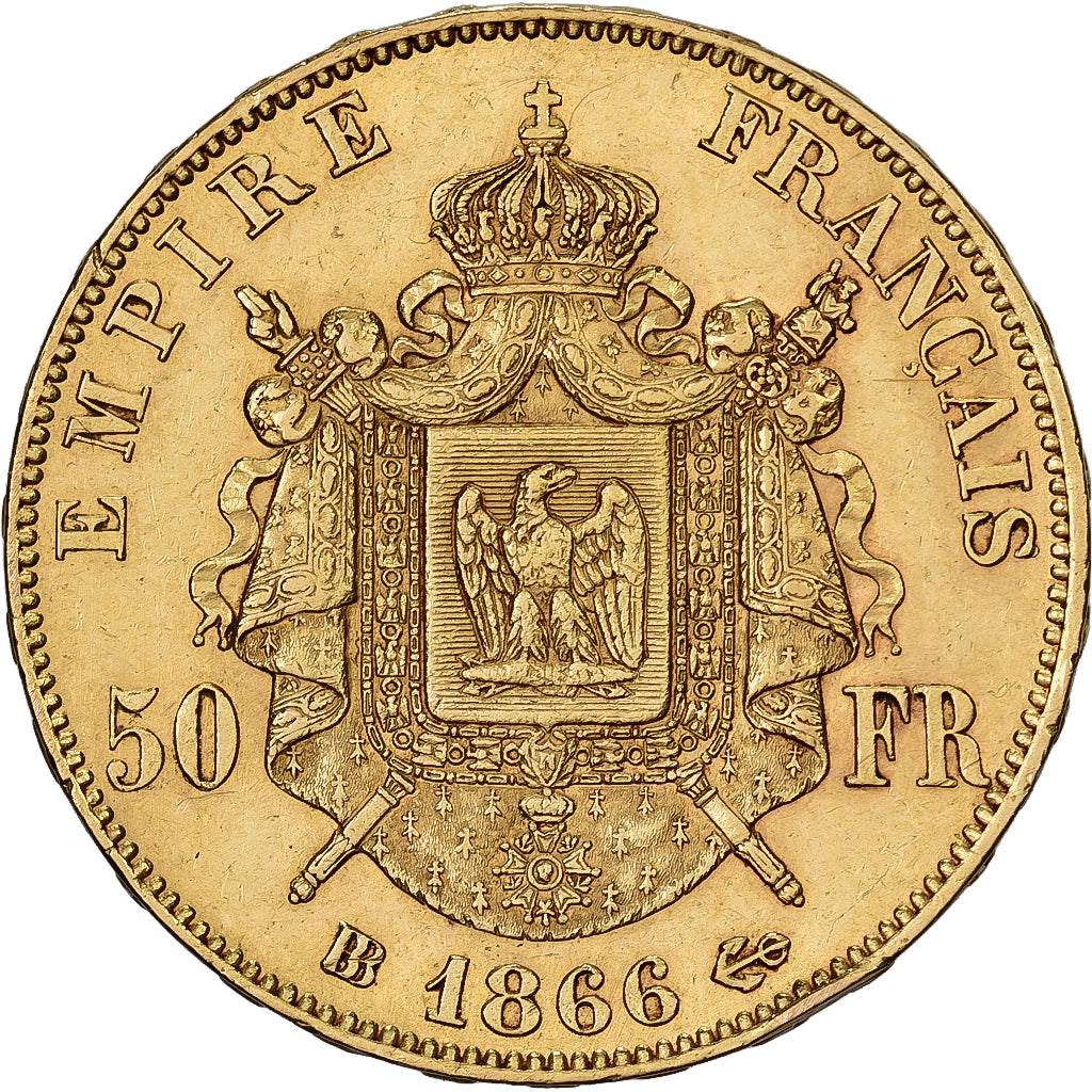 Frankreich, Napoleon III, 50 Francs, Napoléon III, 1866, Strasbourg, Gold, VZ
