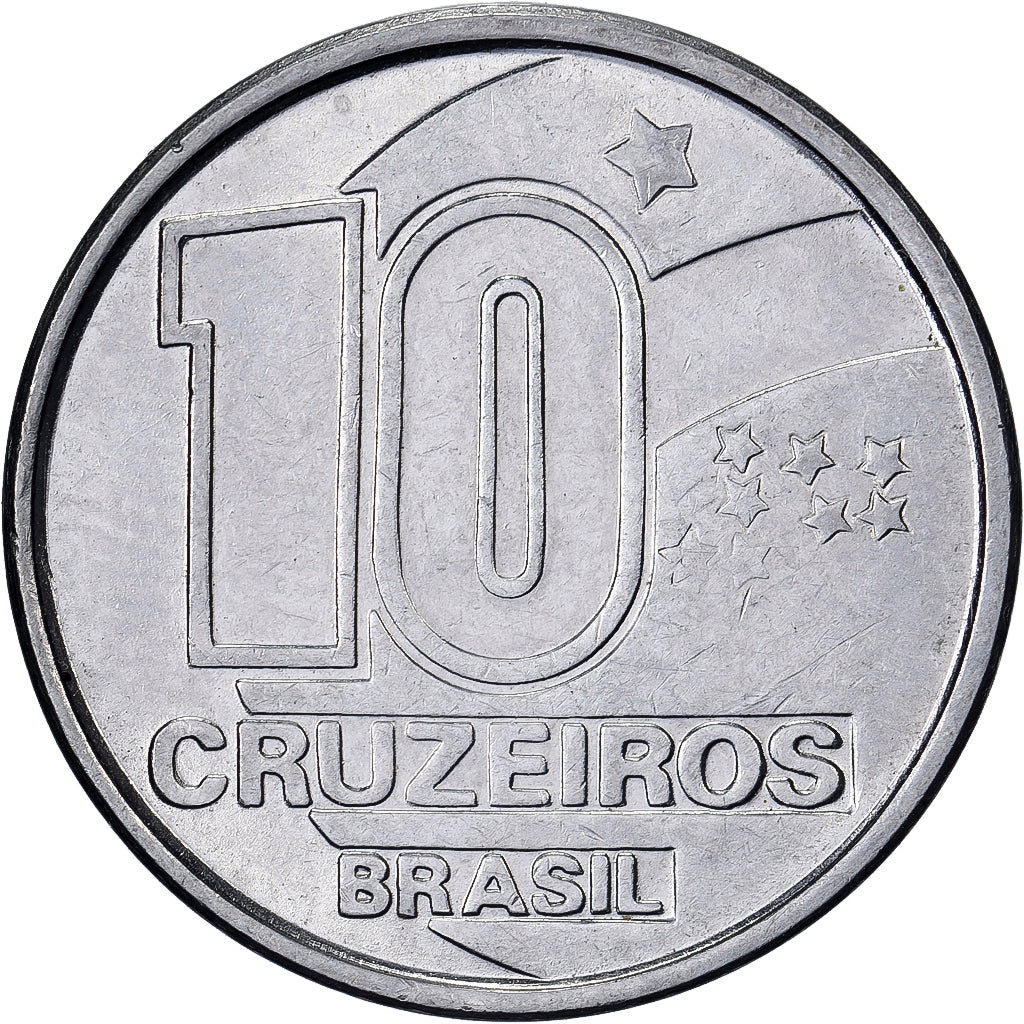Brazil, 10 Cruzeiros, 1990, Stainless Steel, EF(40-45), KM:619.1
