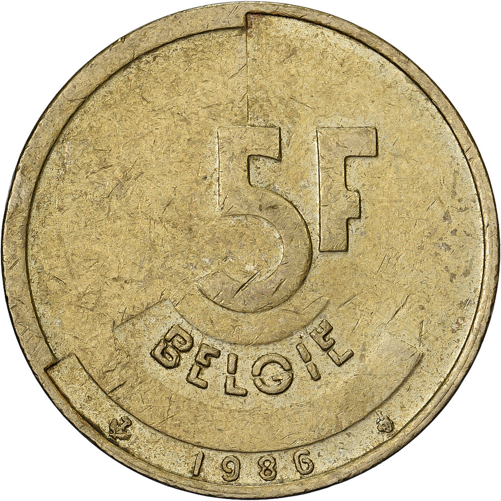 Belgium, 5 Francs, 5 Frank, 1986, Brass Or Aluminum-Bronze, EF(40-45), KM:164