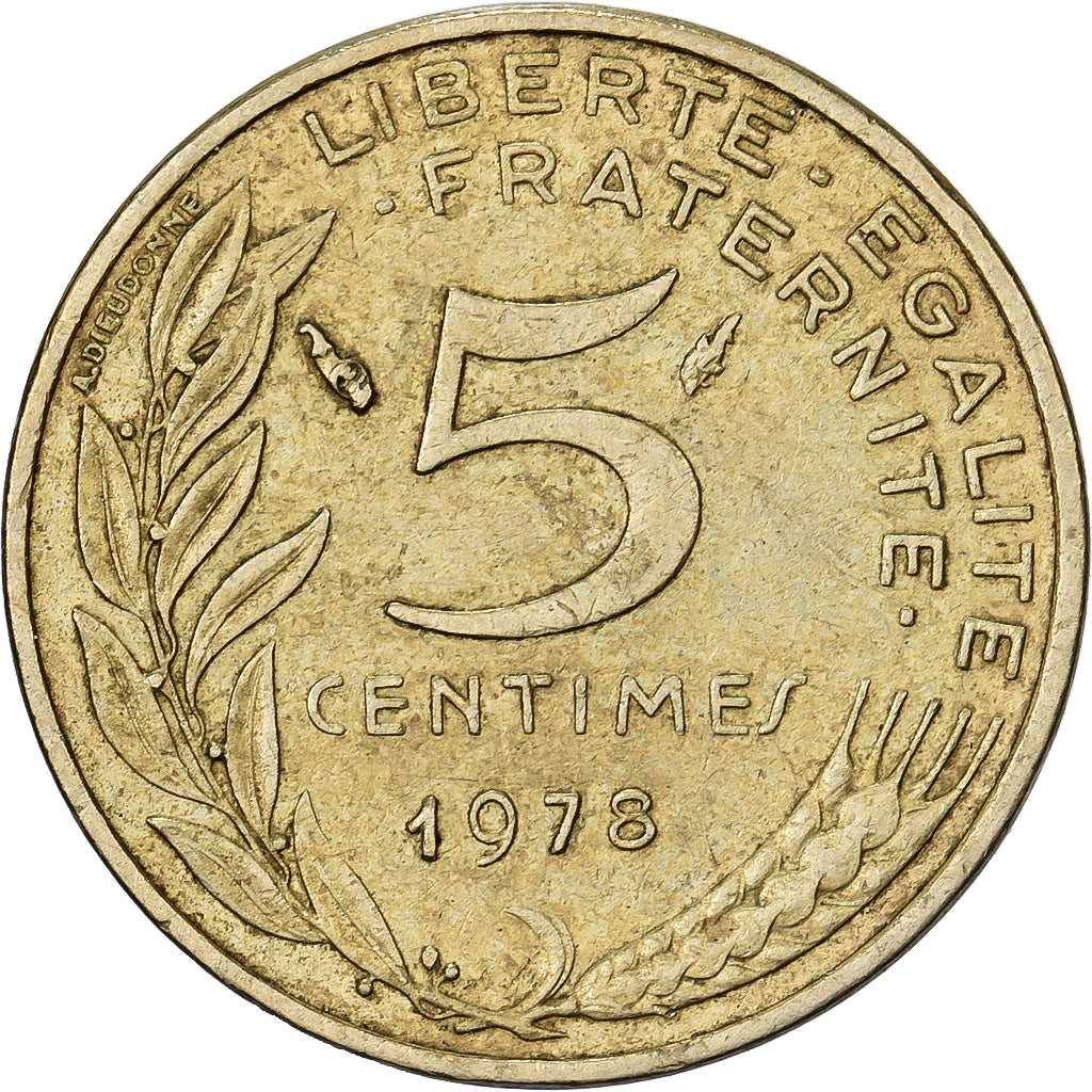 France, 5 Centimes, Marianne, 1978, Paris, Aluminum-Bronze, EF(40-45)