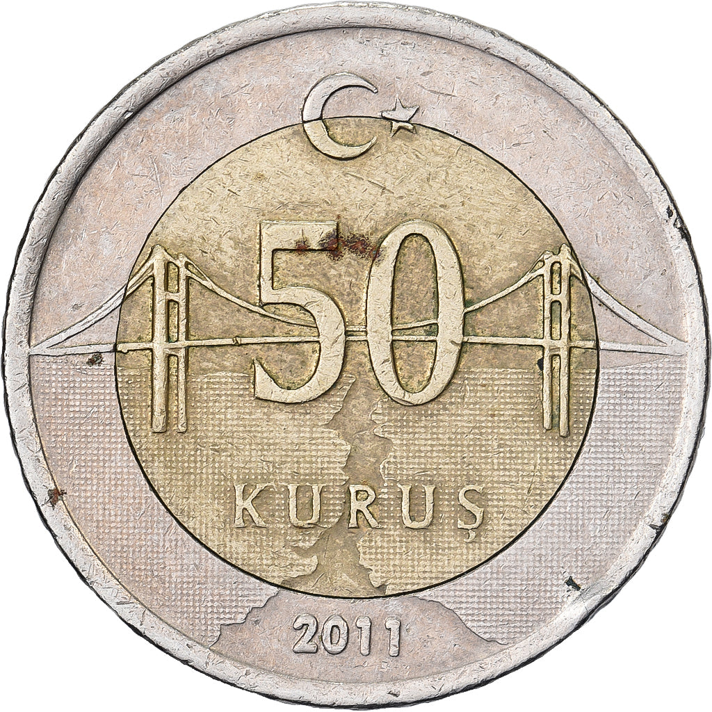 Turquia, 50 Kurus, 2011, Bimetálico, EF(40-45), KM:1243