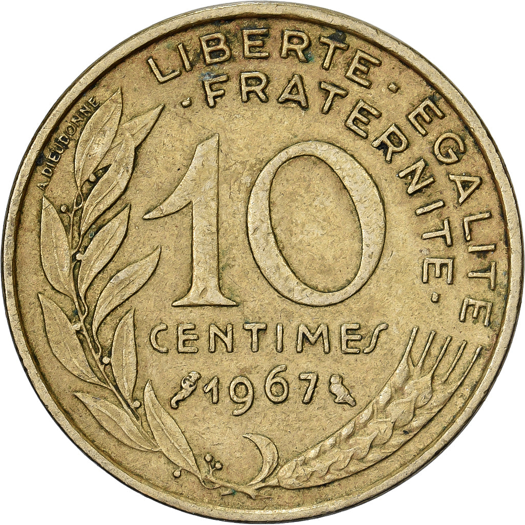 França, 10 Centimes, Marianne, 1967, Paris, Alumínio-Bronze, EF(40-45)