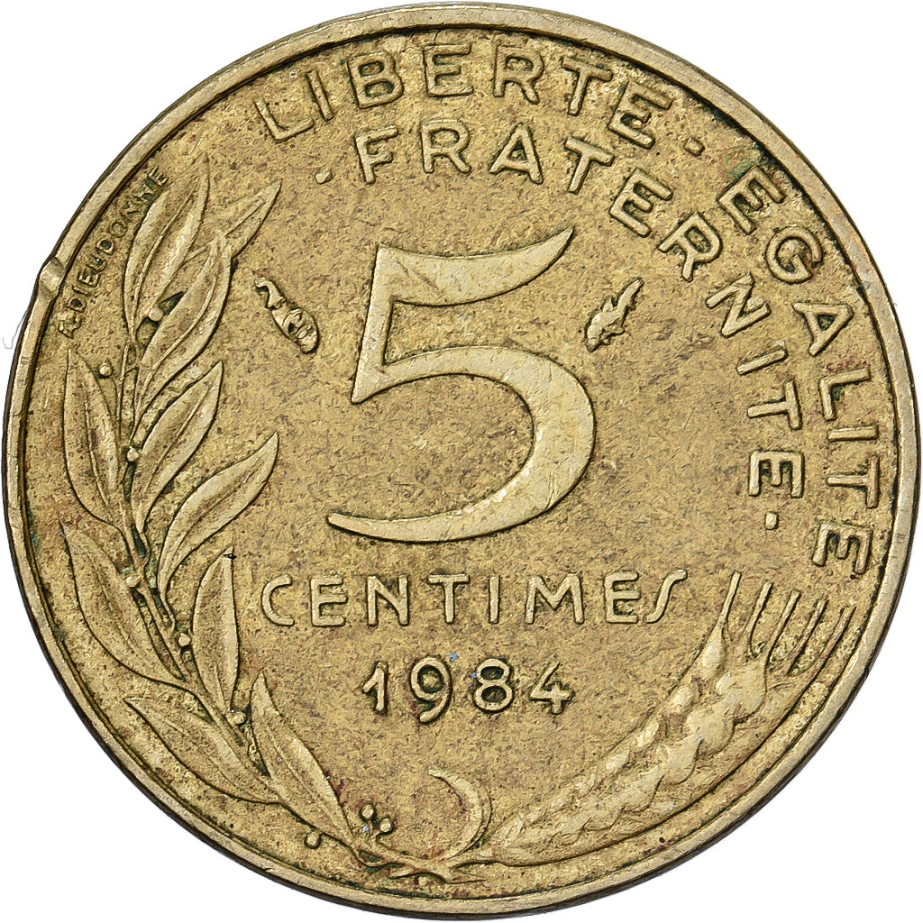 França, 5 Centimes, Marianne, 1984, Paris, Alumínio-Bronze, EF(40-45)