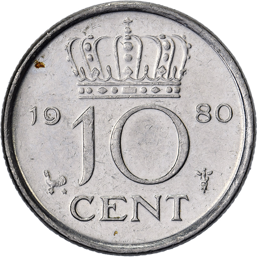 Países Bajos, Juliana, 10 Cents, 1980, Níquel, MBC+, KM:182