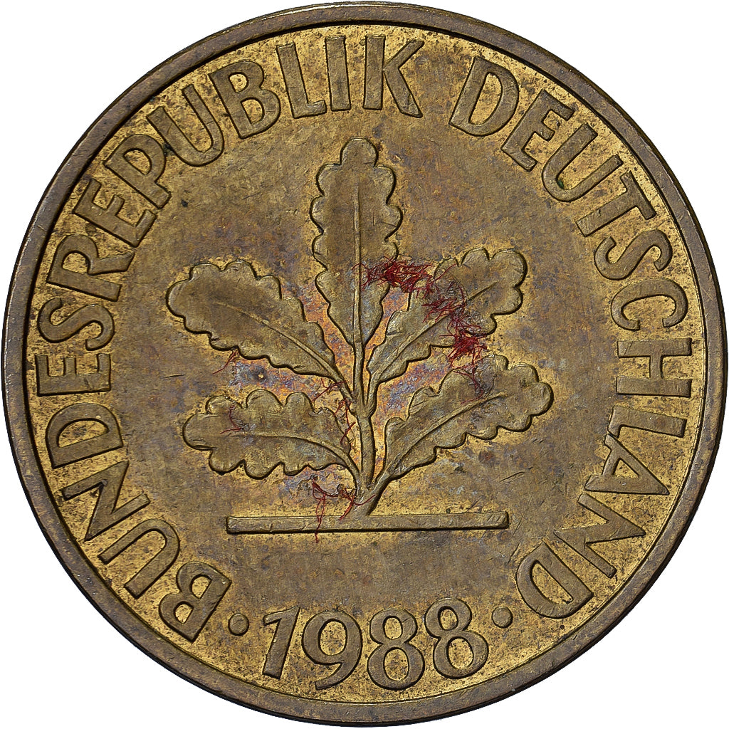 République fédérale d'Allemagne, 10 Pfennig, 1988, Karlsruhe, Brass Clad