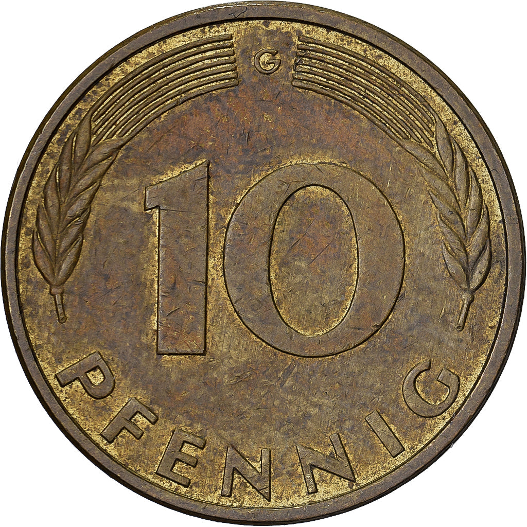 République fédérale d'Allemagne, 10 Pfennig, 1988, Karlsruhe, Brass Clad