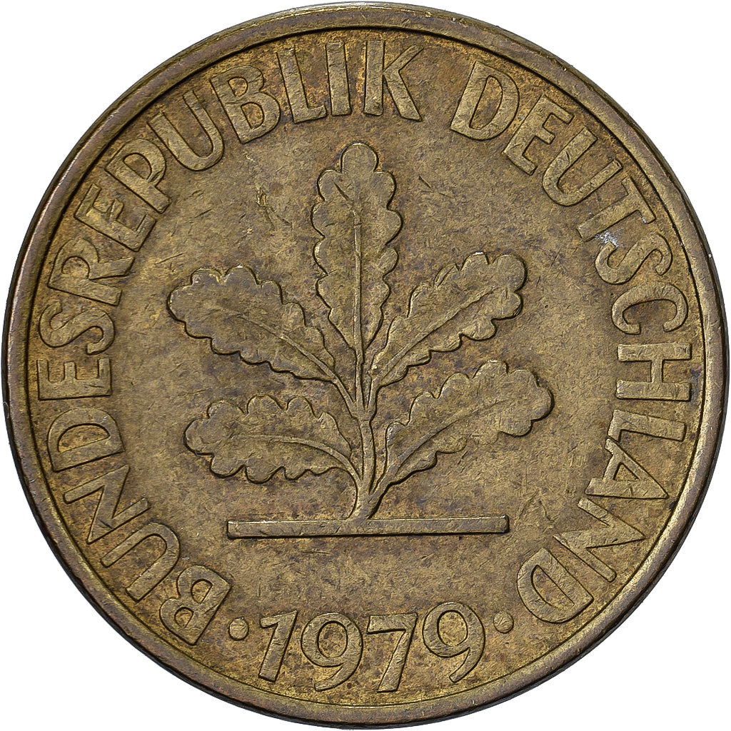 Federal Republic of Germany, 10 Pfennig, 1979, Munich, Brass Clad Steel