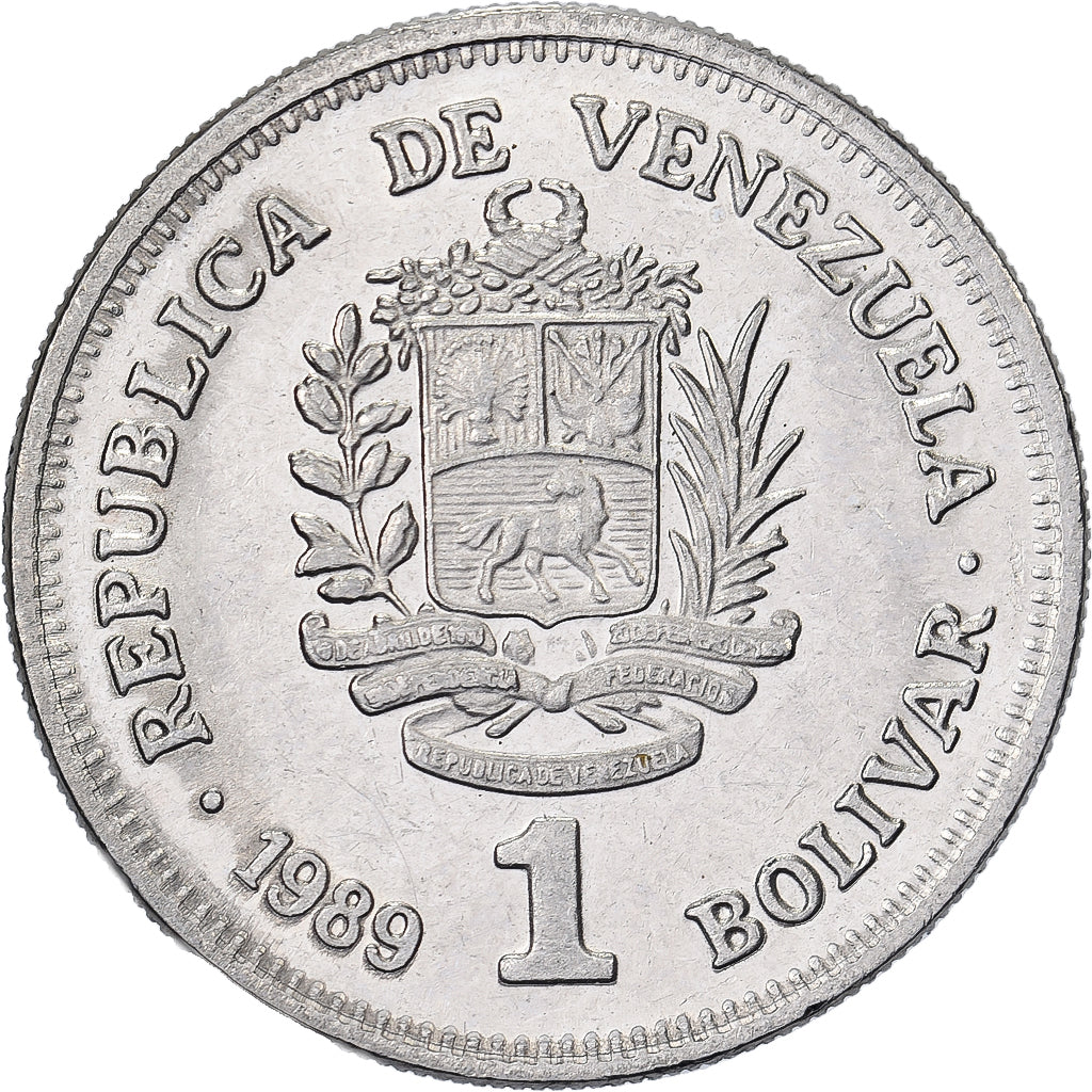 Venezuela, Bolivar, 1989, Werdohl, Aço Revestido a Níquel, AU(50-53), KM:52a.1