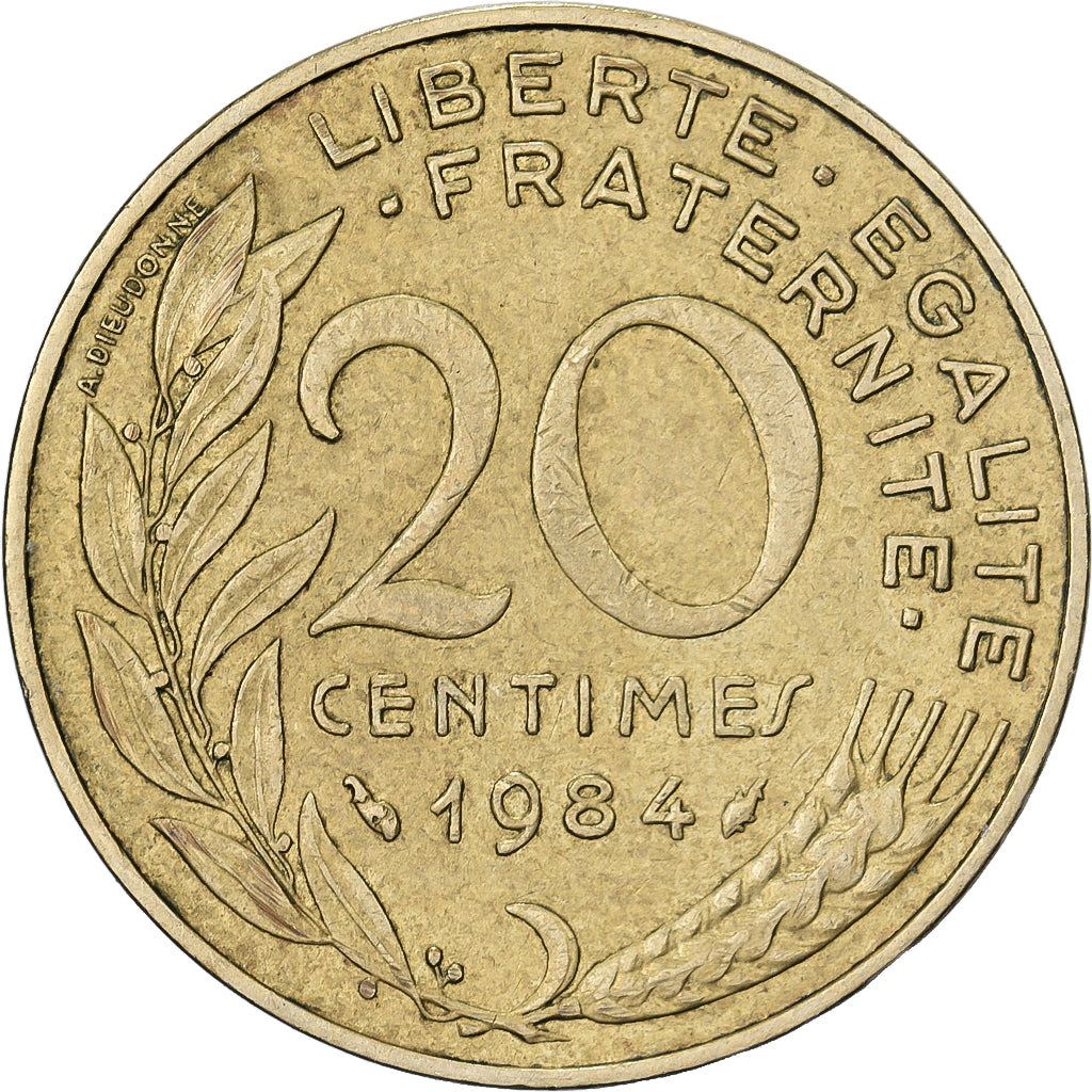 Francja, 20 Centimes, Marianne, 1984, Paris, Aluminium-Brąz, EF(40-45)