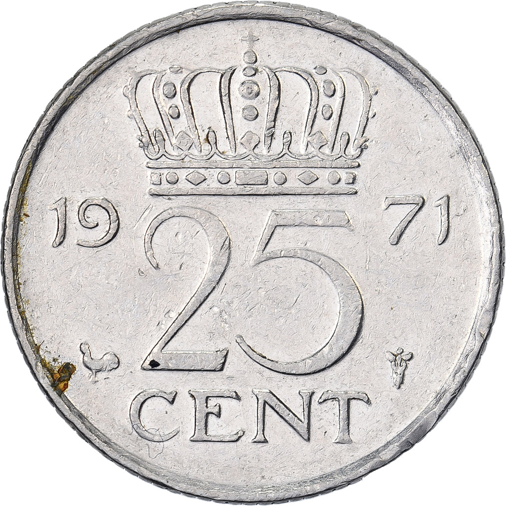 Netherlands, Juliana, 25 Cents, 1971, Nickel, EF(40-45), KM:183