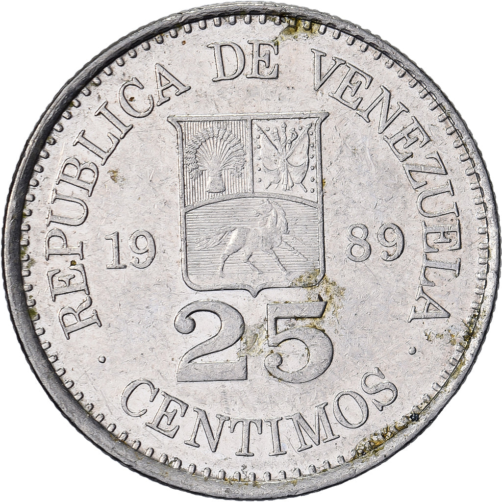 Venezuela, 25 Centimos, 1989, Nickel Clad Steel, EF(40-45), KM:50a