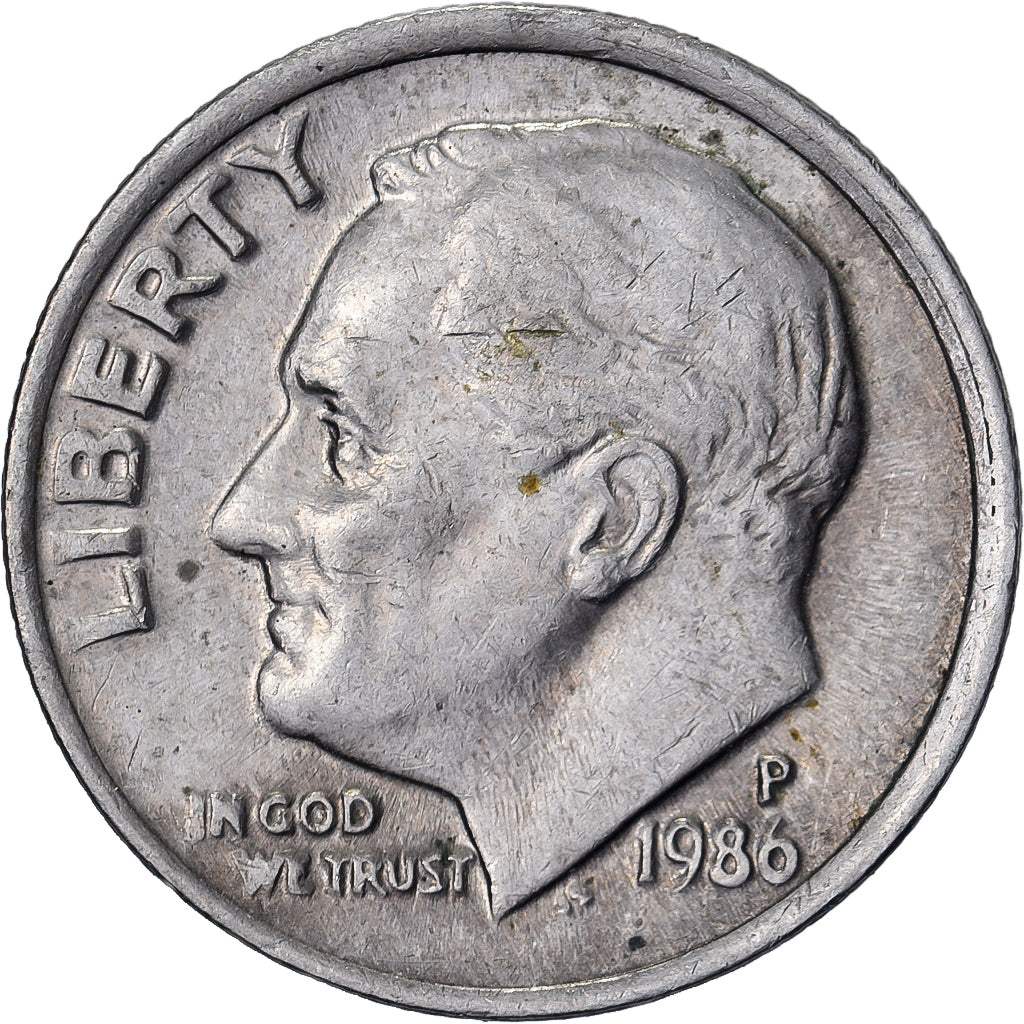 Estados Unidos da América, Dime, Roosevelt Dime, 1986, U.S. Mint, Cobre