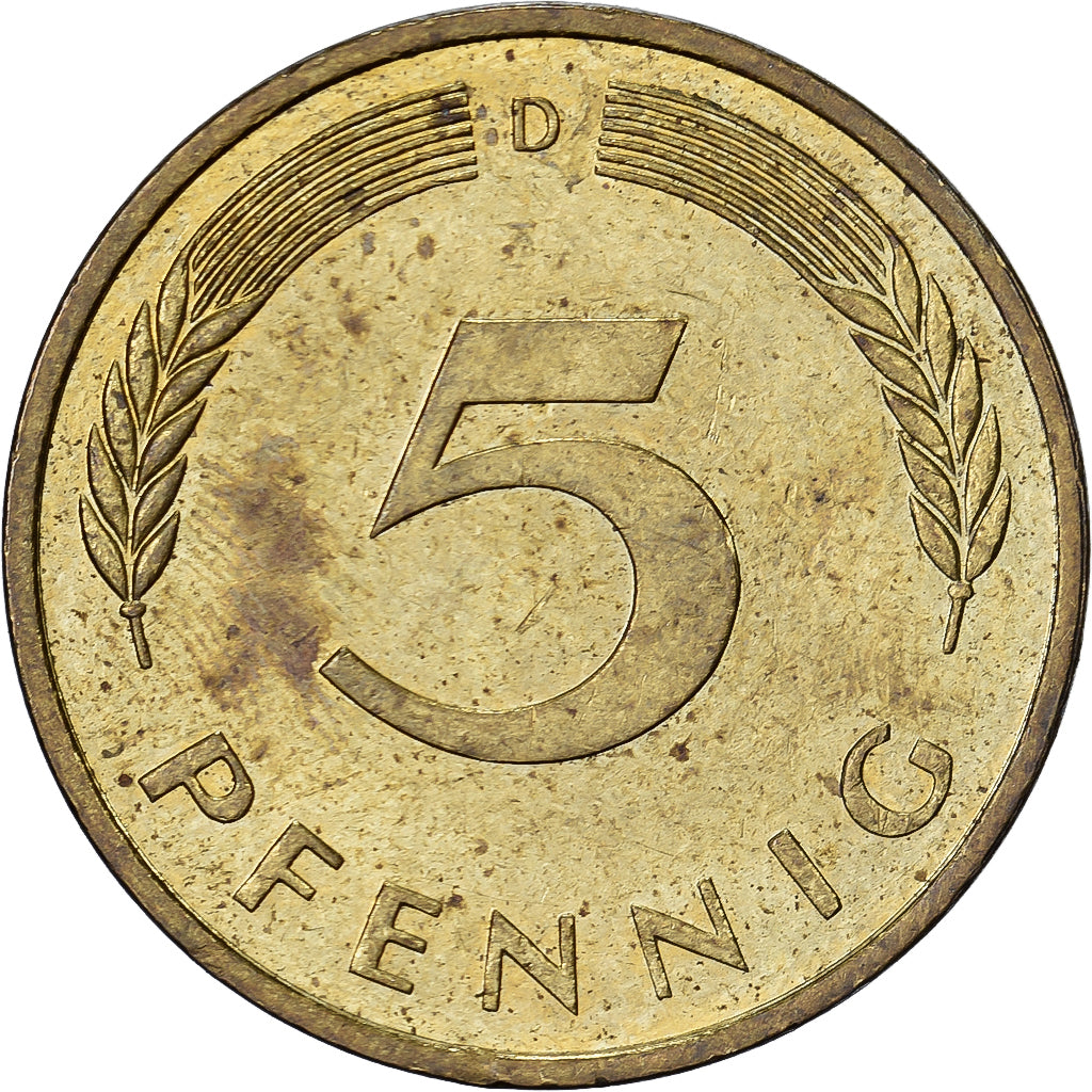 GERMANIA - REPUBBLICA FEDERALE, 5 Pfennig, 1991, Munich, Acciaio ricoperto in