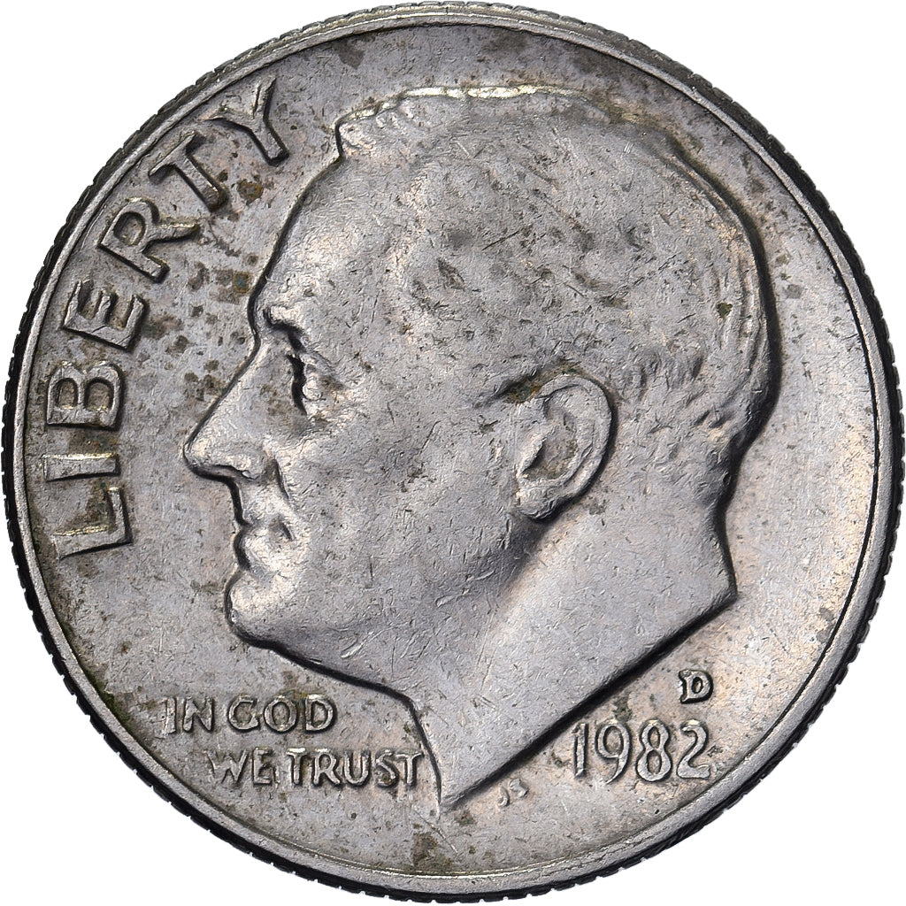 États-Unis, Dime, Roosevelt Dime, 1982, U.S. Mint, Cupronickel plaqué cuivre