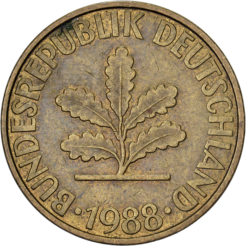 Federal Republic of Germany, 10 Pfennig, 1988, Stuttgart, Brass Clad Steel