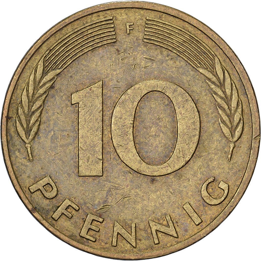 Federal Republic of Germany, 10 Pfennig, 1988, Stuttgart, Brass Clad Steel