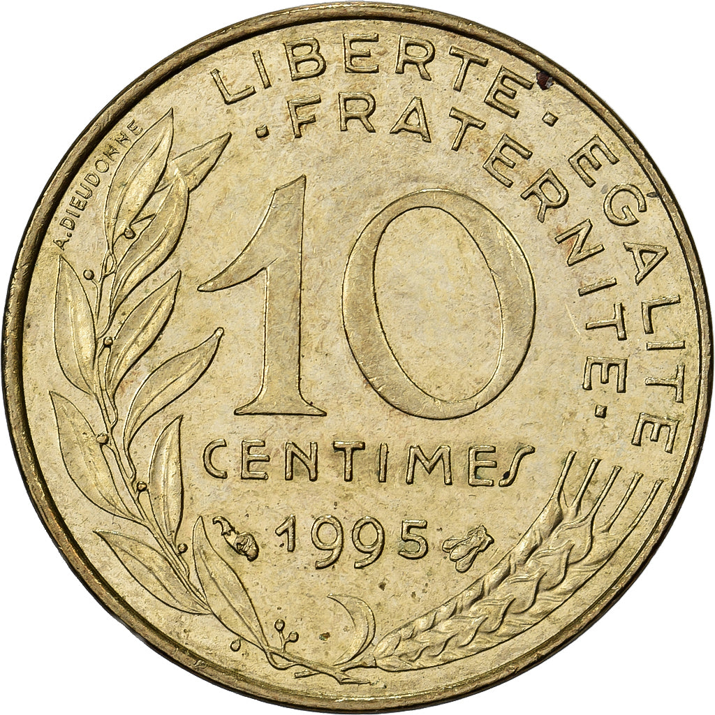 França, 10 Centimes, Marianne, 1995, Paris, Alumínio-Bronze, EF(40-45)