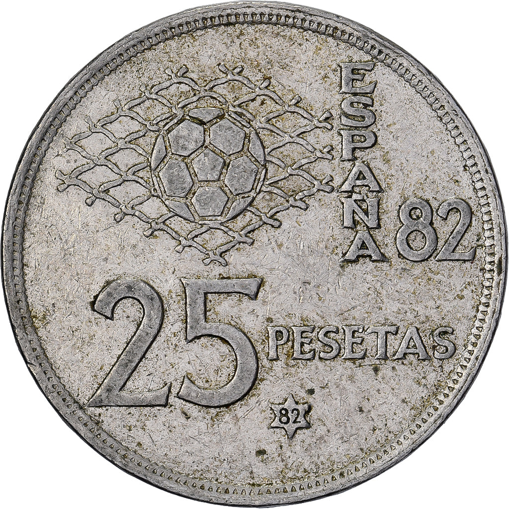 Espanha, Juan Carlos I, 25 Pesetas, 1982, Cobre-níquel, VF(30-35), KM:817