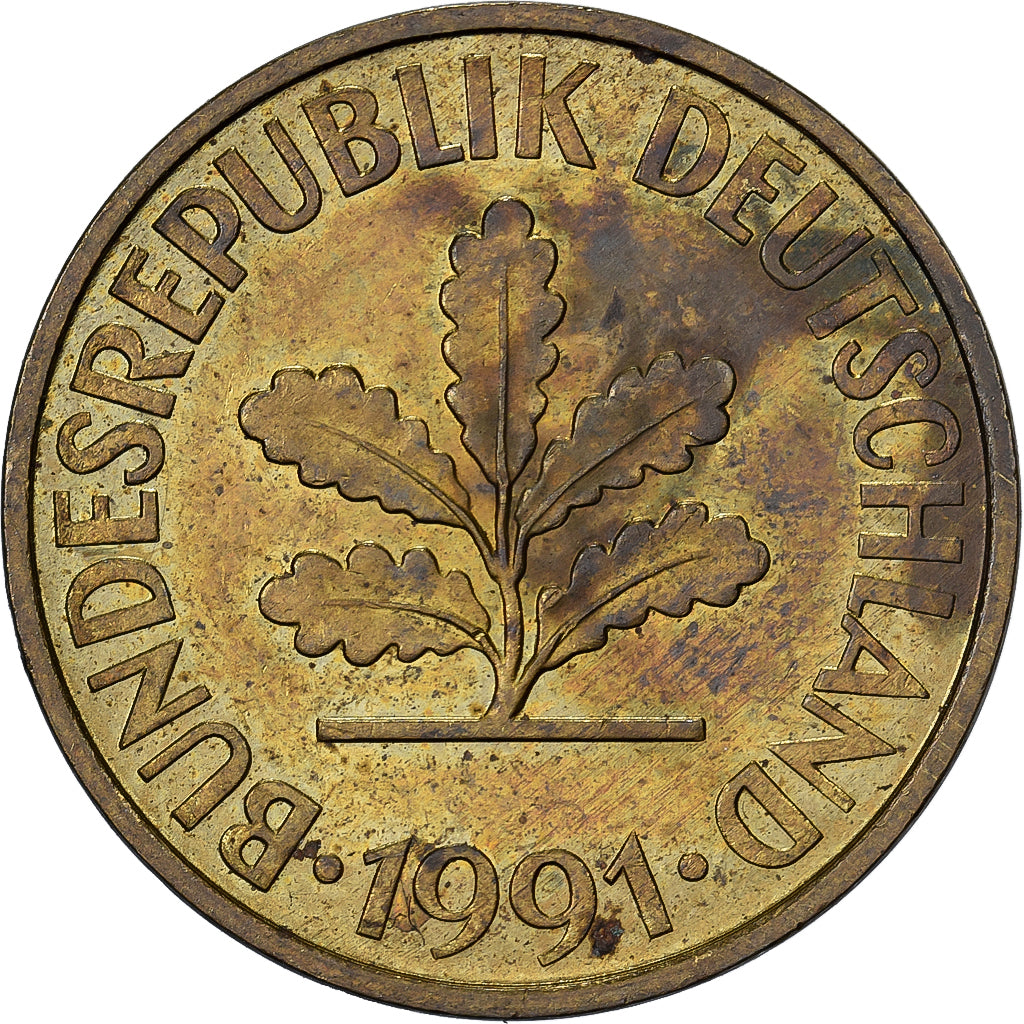République fédérale d'Allemagne, 10 Pfennig, 1991, Stuttgart, Brass Clad
