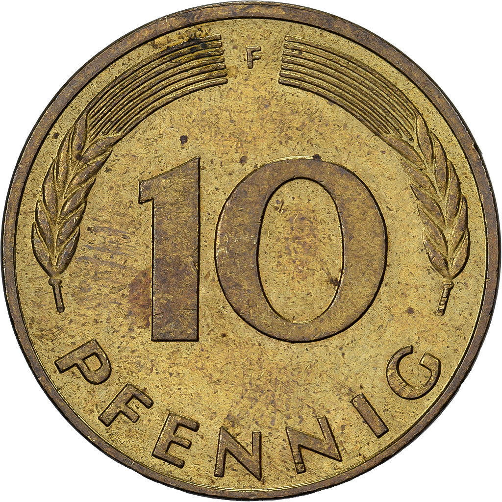 République fédérale d'Allemagne, 10 Pfennig, 1991, Stuttgart, Brass Clad