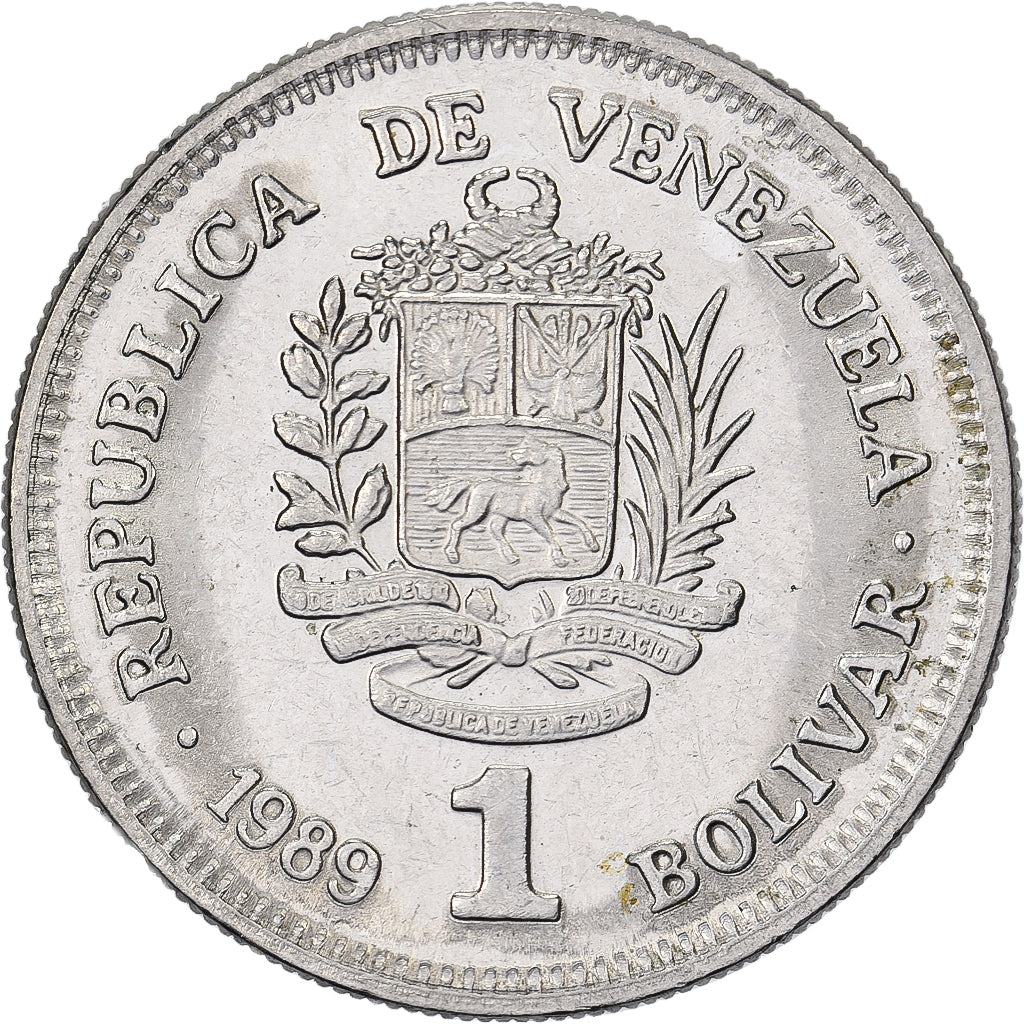 Venezuela, Bolivar, 1989, Nikiel powlekany stalą, AU(55-58), KM:52a.2