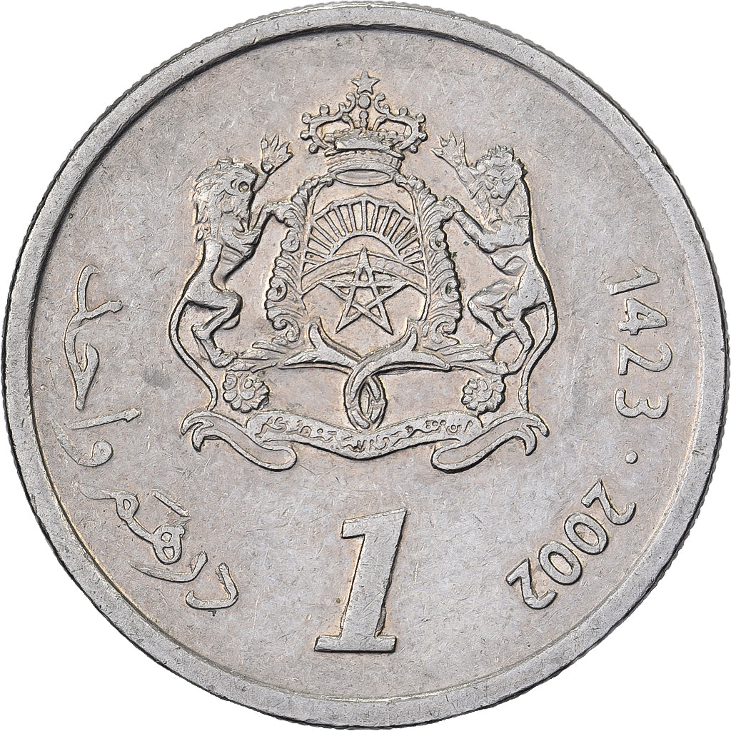 Marrocos, Mohammed VI, Dirham, 2002/AH1423, Paris, Cobre-níquel, AU(50-53)