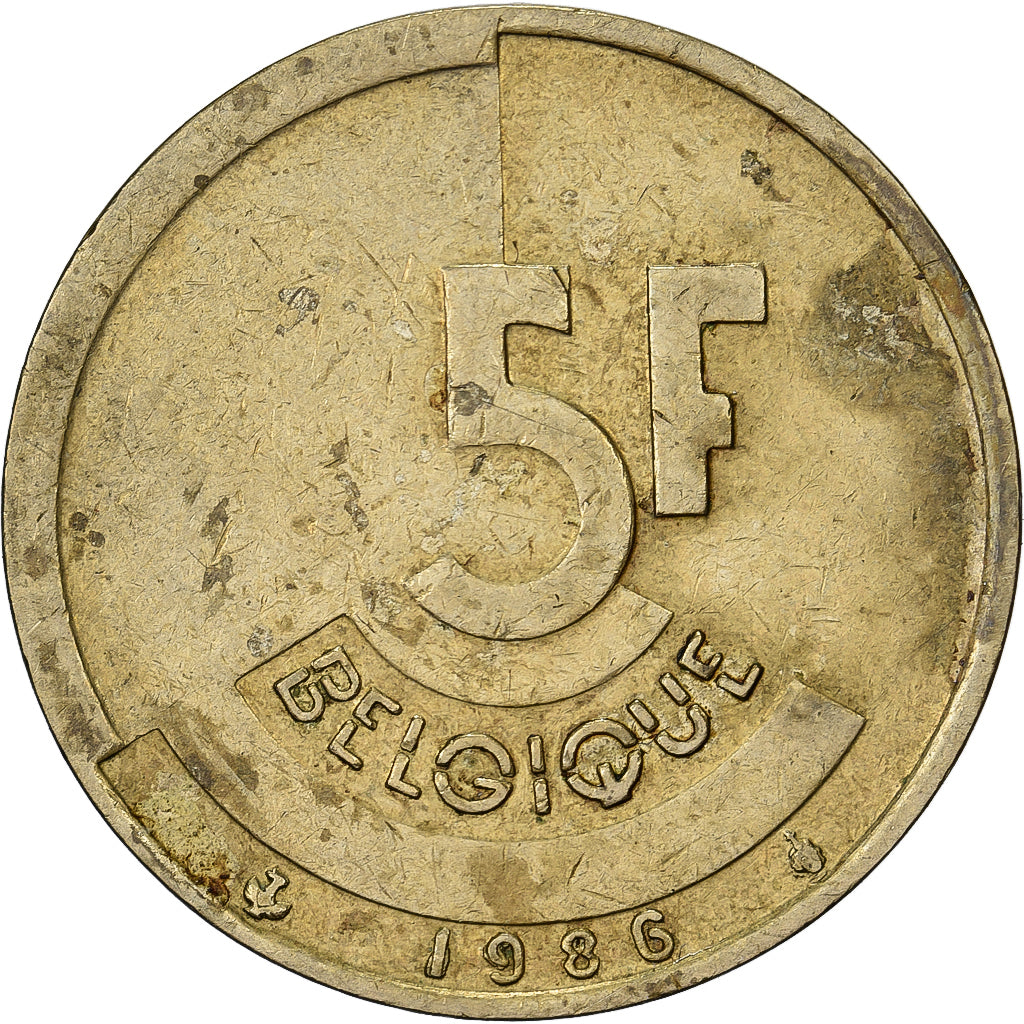 Bélgica, 5 Francs, 5 Frank, 1986, Níquel, BC+, KM:117.2