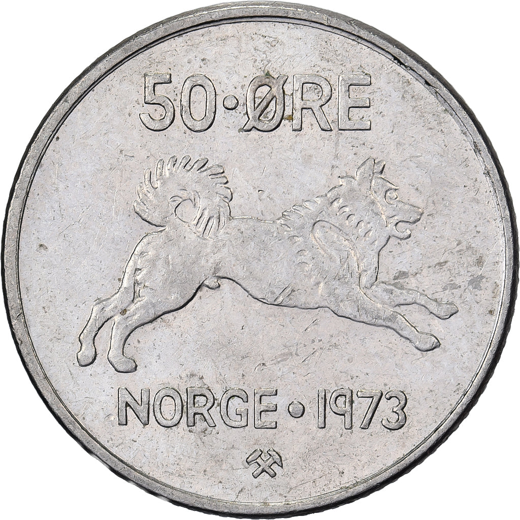 Noorwegen, Olav V, 50 Öre, 1973, Cupro-nikkel, ZF, KM:408