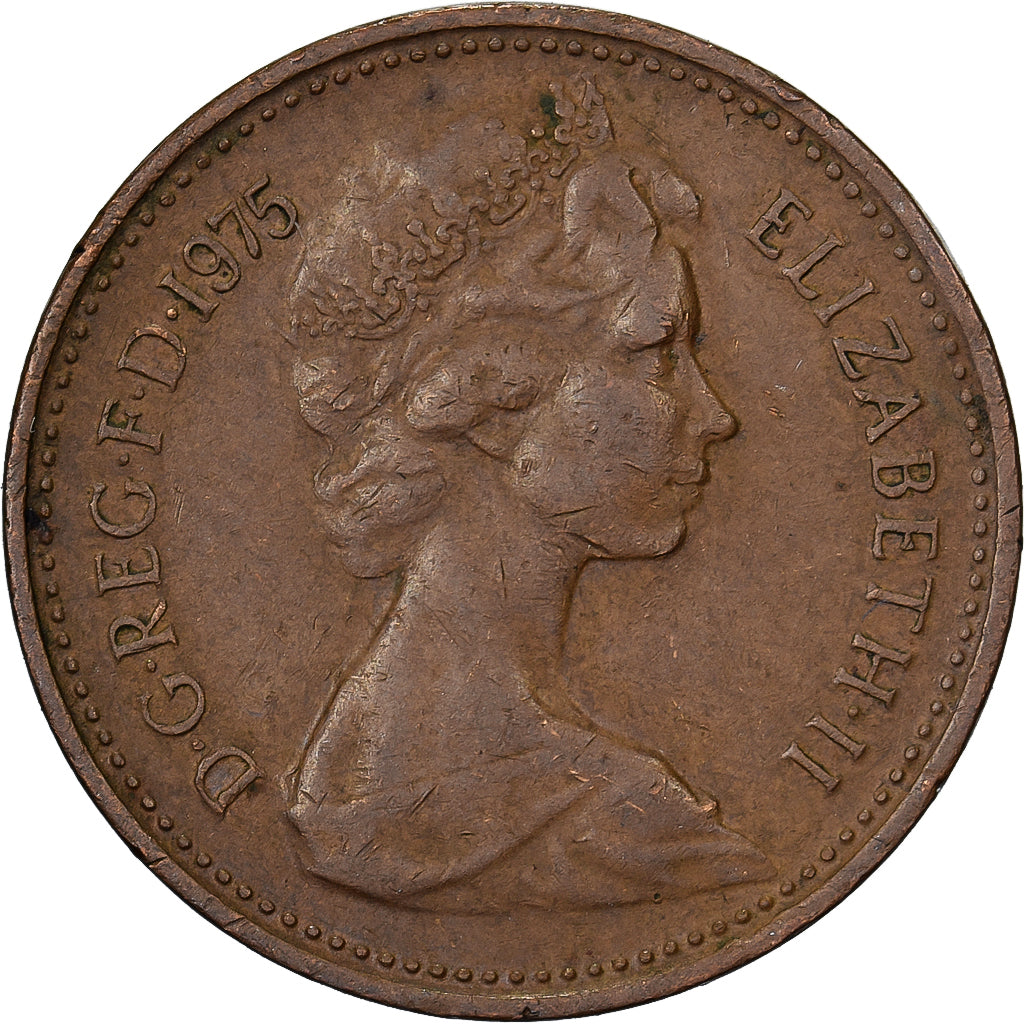 Gran Bretaña, Elizabeth II, New Penny, 1975, Bronce, MBC, KM:915