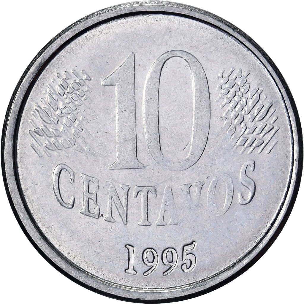 Brasil, 10 Centavos, 1995, Aço Inoxidável, AU(50-53), KM:633