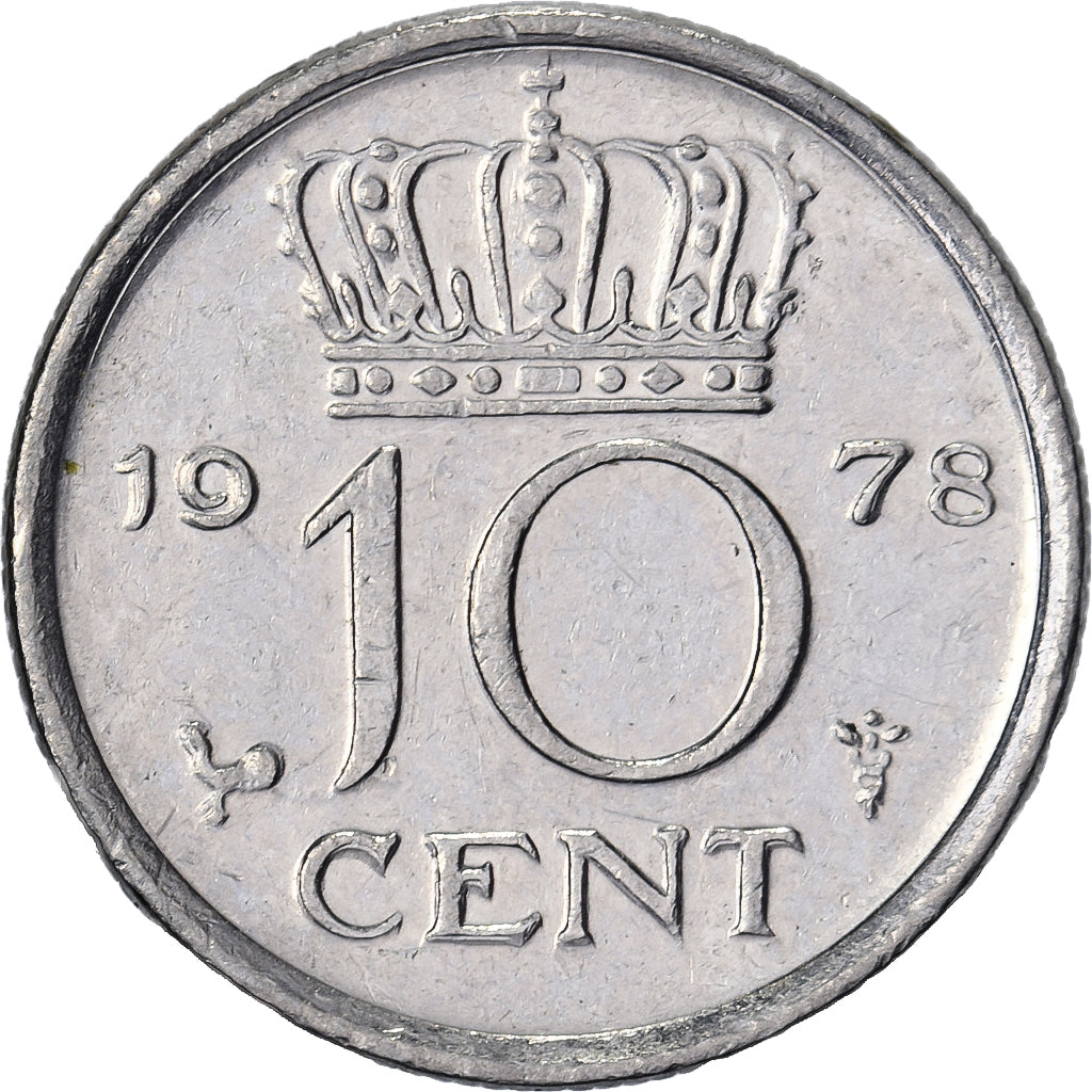 Holandia, Juliana, 10 Cents, 1978, Nikiel, AU(50-53), KM:182