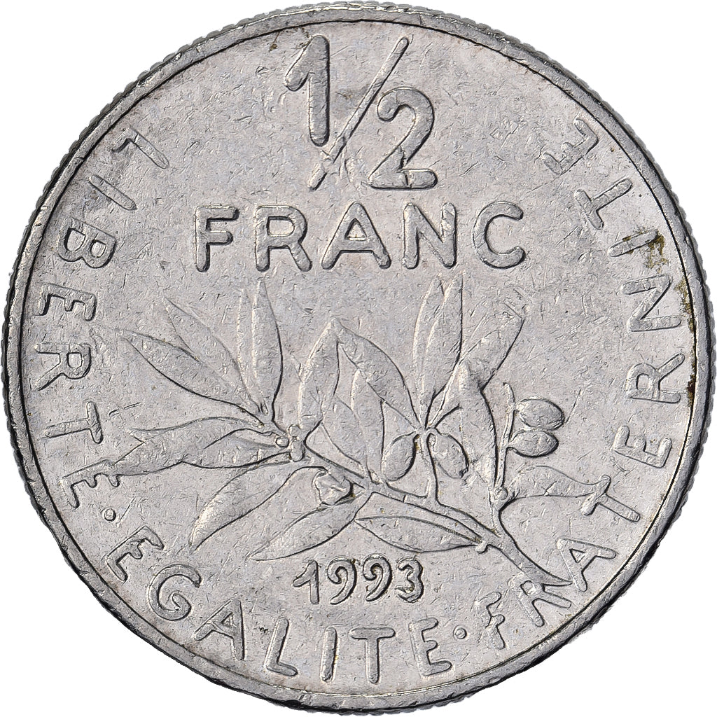 Francia, 1/2 Franc, Semeuse, 1993, Paris, Níquel, MBC, Gadoury:429, KM:931.1