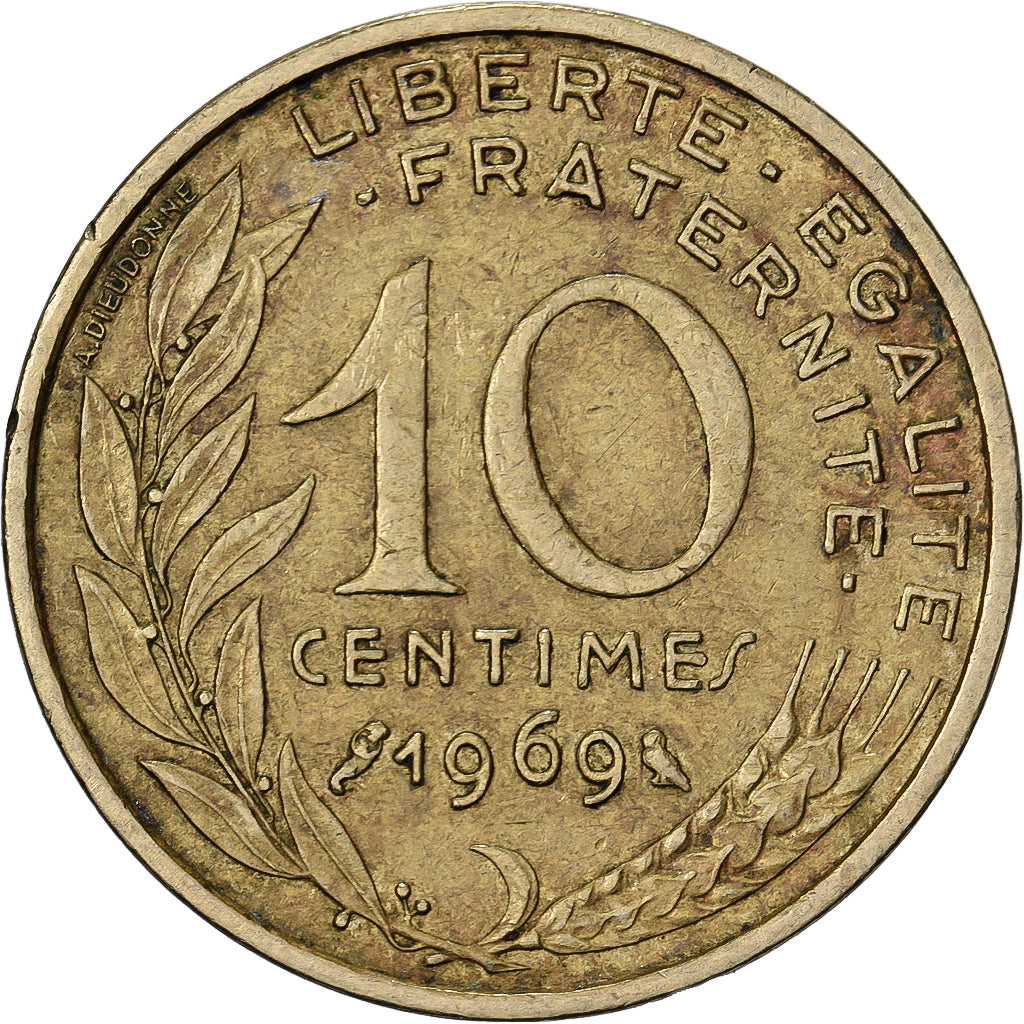 Francia, 10 Centimes, Marianne, 1969, Paris, Aluminio - bronce, MBC, Le