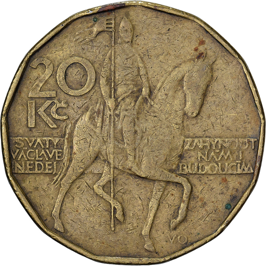 Czech Republic, 20 Korun, 1993, Brass plated steel, EF(40-45), KM:5