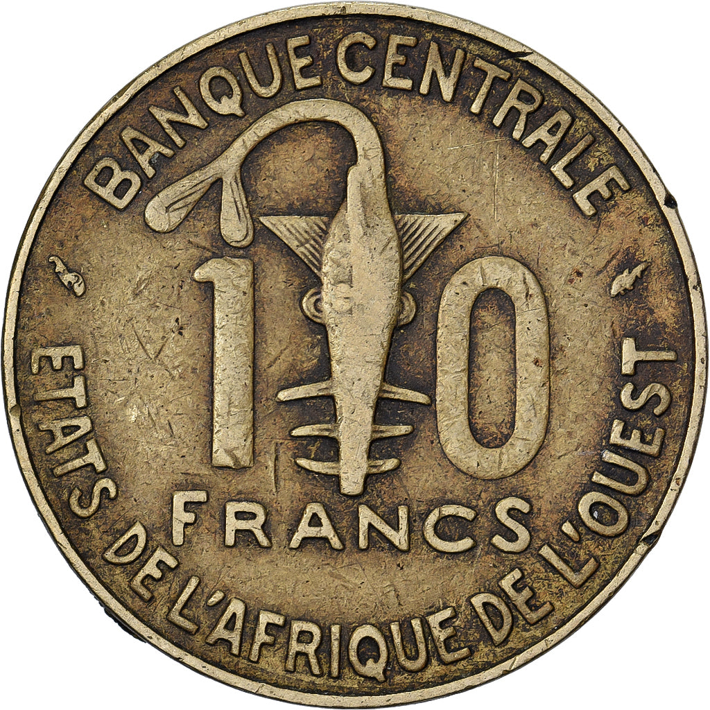 West African States, 10 Francs, 1976, Paris, Aluminum-Bronze, VF(30-35), KM:9