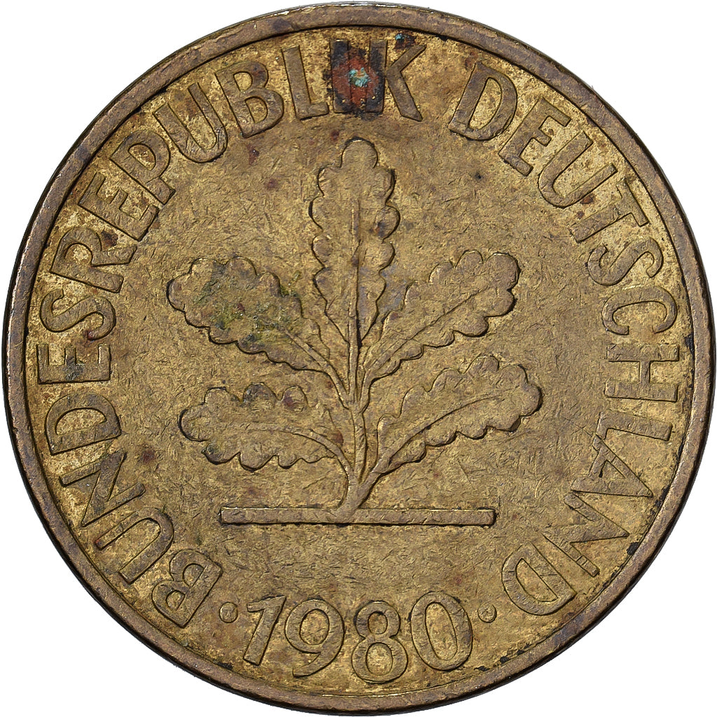 Federal Republic of Germany, 10 Pfennig, 1980, Hambourg, Brass Clad Steel